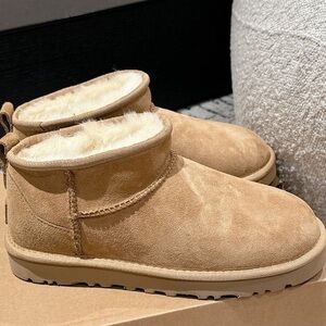 UGG Tan Suede Ankle Boots with Fur Lining